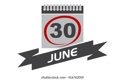 30 June Calendar with Ribbon