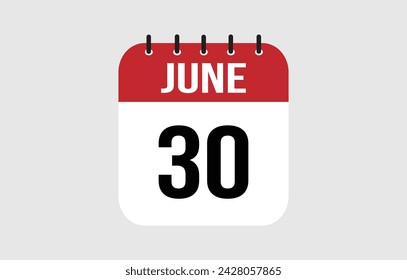 30 June Calendar. June Calendar Vector Illustration.