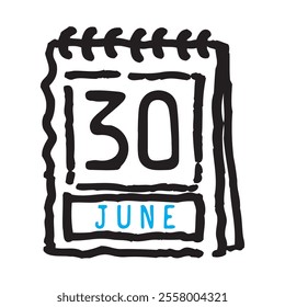 30 June date calendar - A simple yet elegant line art illustration of a date calendar captures the essence of organization and timekeeping. The clean lines and minimalistic design 