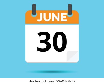 30. Juni. Flacher Icon-Kalender einzeln auf blauem Hintergrund. Vektorgrafik.