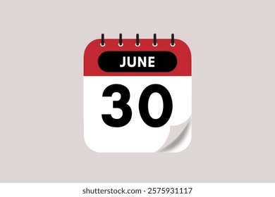 30 June month single day vector, illustration, calendar with rose red, black and off-white color background calendar June 30