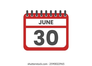 30 June month single day vector, illustration, calendar with red, black and white color background calendar June 30