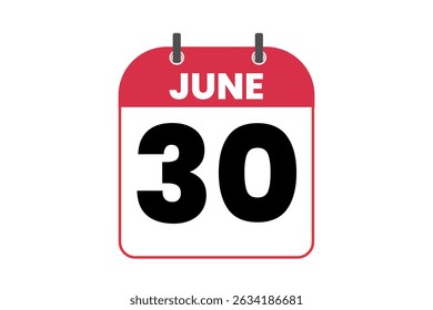 30. Juni Monat einzelne Tag Vektor, Illustration, Kalender mit rot, schwarz-weiß Farbe Hintergrund Kalender Symbol vom 30. Juni