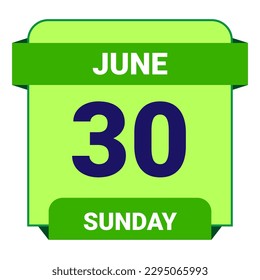 30 June, Sunday. Date template. Useful design for calendar or event promotion. Vector illustration EPS 10 File. Isolated on white background. 