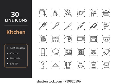 30 Kitchen Line Icons