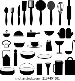 30 Kitchen vector icons, Kitchen Icons collection, Vector cutlery icons set