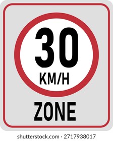 30 km h speed limit zone. Vector illustration