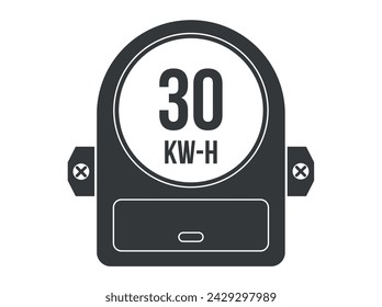 30 kw-h. Vector kilovatios de consumo, medidor de corriente eléctrica. Medidor de energía eléctrica reloj de casa