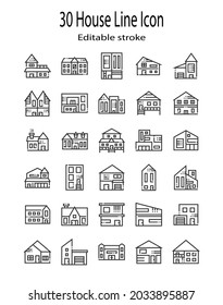 30 line icon set for house and home;  editable stroke vector design