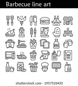30 line icons of Barbecue