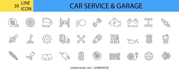 30 line web icons car service, auto repair and garage  . Vector illustration