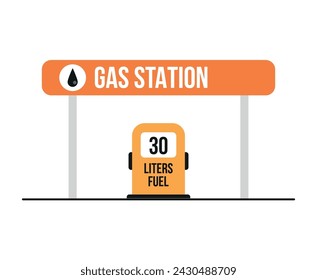 30 litros de combustible. Estación de gas vectorial para repostaje aislado sobre fondo blanco
