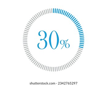 30 % Ladung. 30% Kreisdiagramme Infografik Vektorgrafik, Prozentsatz einsatzbereit für Web-Design.