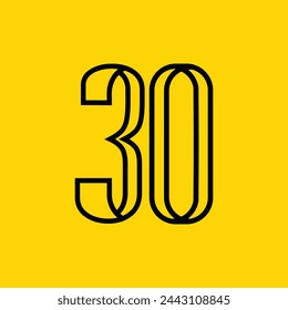 30 Logo, Number 30 icon, 30th Anniversary, black Color, Vector Template Design element for invitation, wedding, jubilee and greeting card illustration.