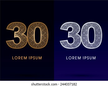 30 ,Luxury font ,gold and diamond, logo, symbol, icon, graphic, vector .