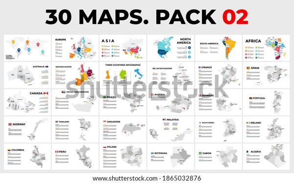 30 Map Infographic Templates for your tourism\
project. All countries divided into regions. Global communication\
concept. Info graphics data set\
2.