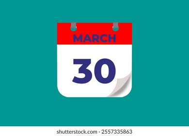 30 March calendar icon text page monthly web design on red, and blue background vector, icon, or illustration with the month of March 30