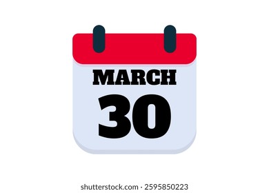 30 March calendar icon text page monthly web design on red, black and white background vector, icon, or illustration with the month of March 30