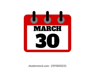 30 March calendar icon text page monthly web design on red, black and white background vector, icon, or illustration with the month of March 30
