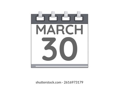 30 March calendar icon text page monthly web design on black and white background vector, icon, or illustration with the month of March 30