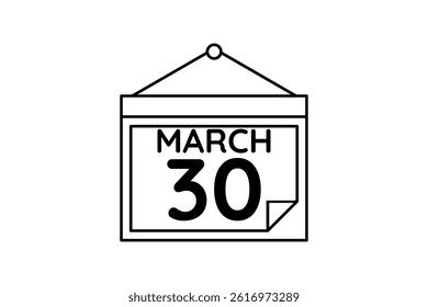 30 March calendar icon text page monthly web design on black and white background vector, icon, or illustration with the month of March 30