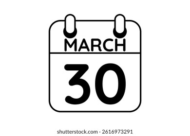 30 March calendar icon text page monthly web design on black and white background vector, icon, or illustration with the month of March 30