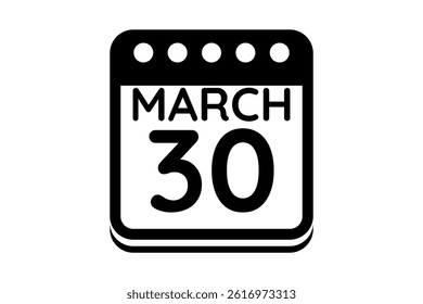 30 March calendar icon text page monthly web design on black and white background vector, icon, or illustration with the month of March 30