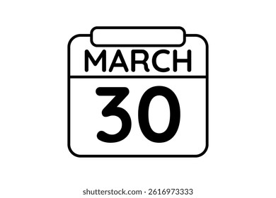 30 March calendar icon text page monthly web design on black and white background vector, icon, or illustration with the month of March 30