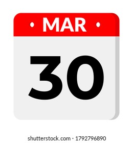 30 march calendar icon, vector illustration