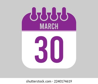 30 March calendar vector. Icon for March days in purple calendar