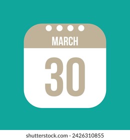30 March calendar vector icon. White March date for the days of the month and the week on a light background
