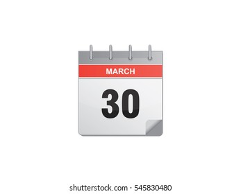 30 March calendar vector illustration on white background
