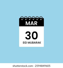 30 March Calender. Eid Mubarak Calender Template.