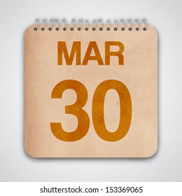 30 March on Old Notebook Vector