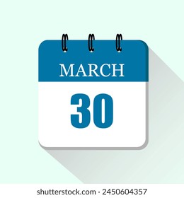 30 de marzo Vector diario plano icono Fecha y mes