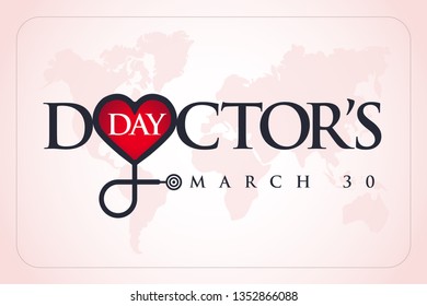 30 Mart Dünya Doktorlar Günü. Translation: March 30,  World Doctor's Day. concept greeting card, National Doctors Day Template calligraphy, vector, illustration. 