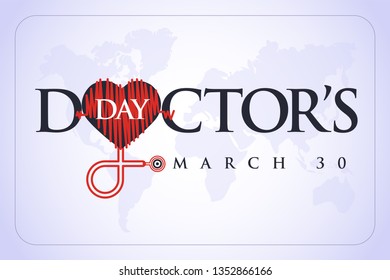 30 Mart Dünya Doktorlar Günü. Translation: March 30,  World Doctor's Day. concept greeting card, National Doctors Day Template calligraphy, vector, illustration. 