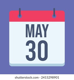 Calendario del 30 de mayo. Fondo Azul. Calendario de vectores.
