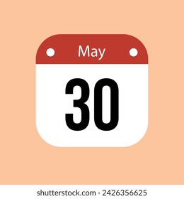 30 May calendar vector icon. Red May date for the days of the month and the week on a light background