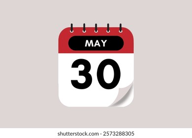 30 May month single day vector, illustration, calendar with rose red, black and off-white color background calendar May 30
