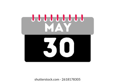 30 may month single day vector, illustration, calendar with ash, black, red and white color background calendar icon of may 30