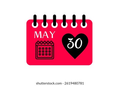 30 may month single day vector, illustration, calendar with red, black and white color background calendar icon of may 30