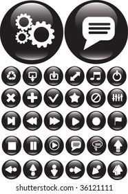 30 media black buttons. vector