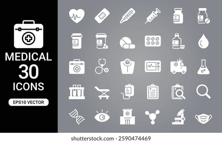 30 MedicalandHealth Icons Set-With Gray Gradient Background