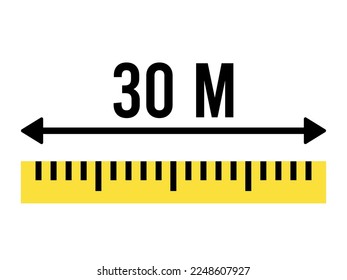 30 meters ruler icon. Vector measure scale, size and length isolated on white background