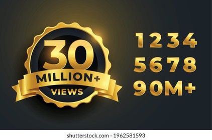 30 Million Or 30M Views Celebration Golden Label Design