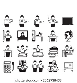 30 Minimal Outline Vector Icons for Teachers and Classroom Essentials – Editable Stroke Educational Icon Set for Digital Learning, School Tools, and Student Activities