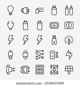 30 Minimalist Electricity Outline Icons: Clean Monochrome Designs for Tech Branding and Educational Materials