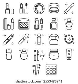 30 Minimalist Line Icons of Cosmetics: Elegant and Scalable Makeup Vector Set for Beauty and Design Projects