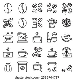 30 Minimalist Linear Coffee Icons | Bean to Brew Journey | Editable Stroke, Modern Outline Set for Branding and Packaging - Powered by Shutterstock - Get 15% off with code: PIKWIZARD15
